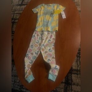 Kids Yellow Dot Short-Sleeve Pajama Set with Patterned Pants